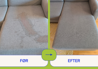 Før og efter billede af professionel sofa rengøring udført af Clean Sofa
